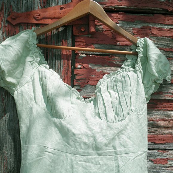 Here Comes The Sun Pastel Pistachio Cottagecore Milk Maid Dress Small UO - Picture 9 of 9